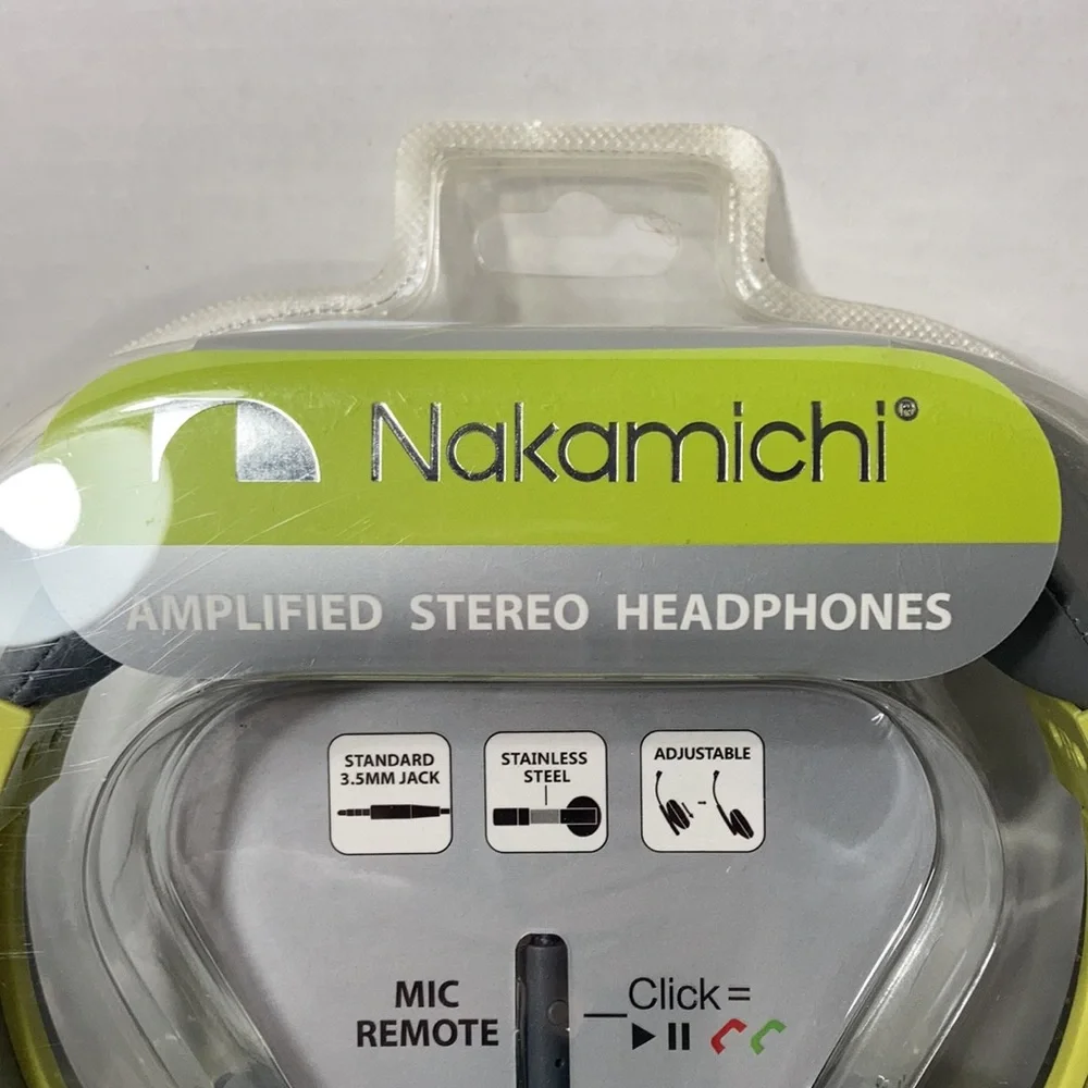 Nakamichi Amplified Stereo Headphones Wired Mic Remote Green Adjustable NWT - Picture 2 of 16